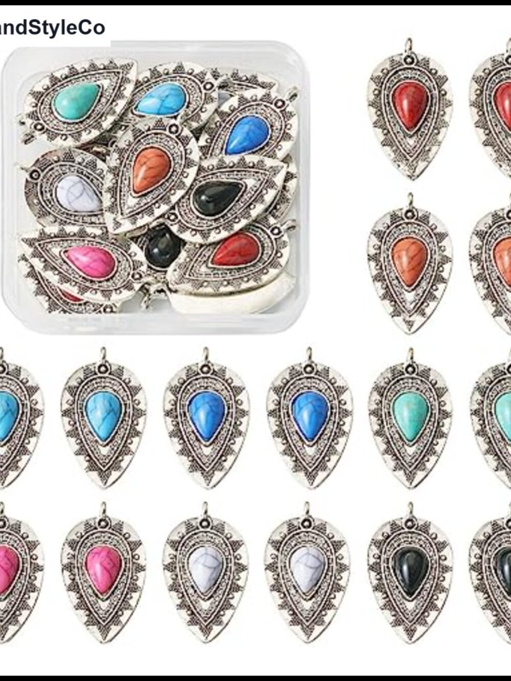 Tibetan Style Teardrop Charms Antique Silver Turquoise Pendants Jewelry Making
